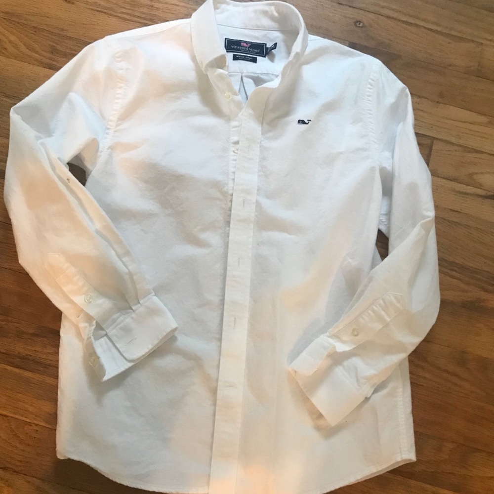 Boys white vineyard vines whale shirt oxford